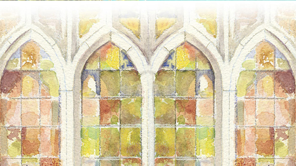 watercolor painting of stained glass windows