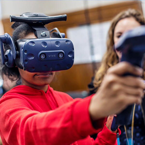 a student with a virtual reality headset