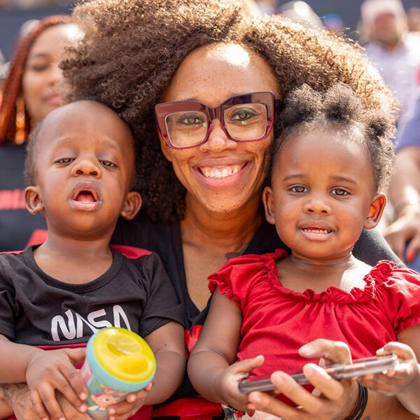 a woman with two children