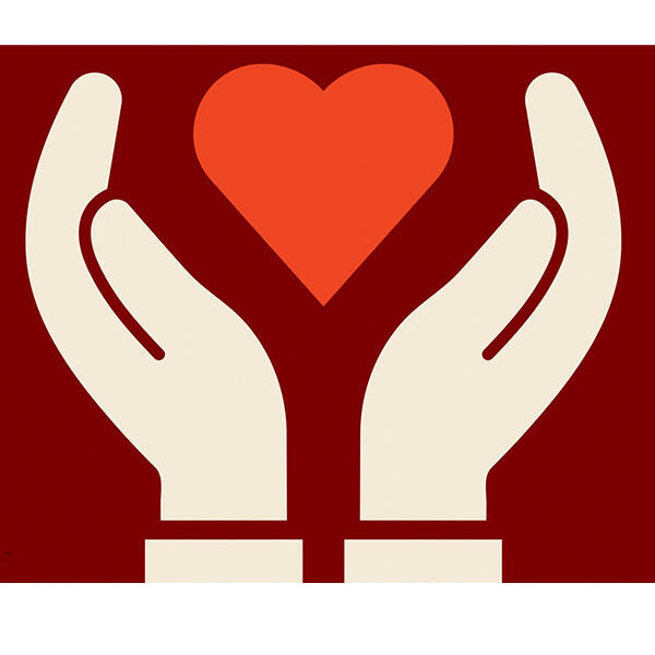 a stylized graphic of two hands cupped around a heart