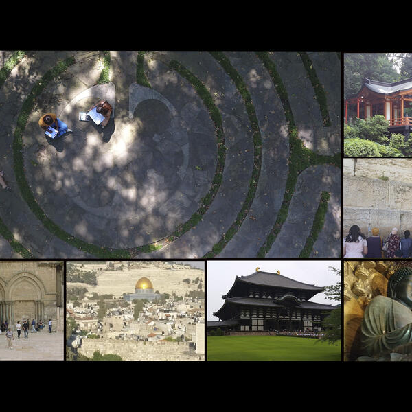 A collage of religious monuments around the world